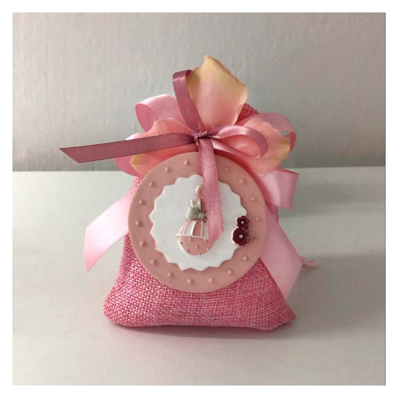Sacchetto Rosa con Magnete Medaglione con Sonaglino