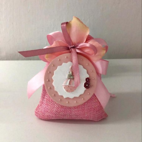 Sacchetto Rosa con Magnete Medaglione con Sonaglino Sacchetto Rosa con Magnete Medaglione con Sonaglino